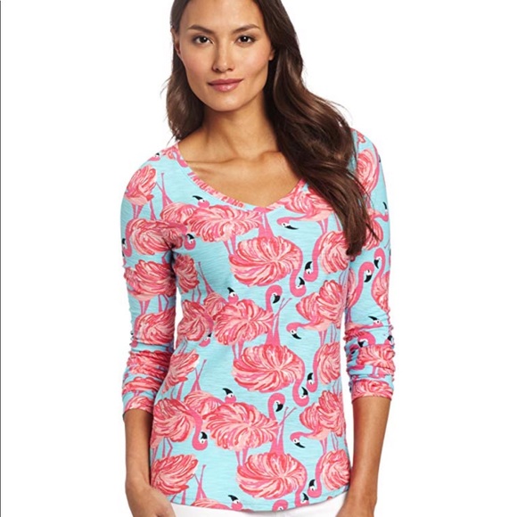 Lilly Pulitzer Tops - Lilly Pulitzer Amanda long sleeve flamingo V neck